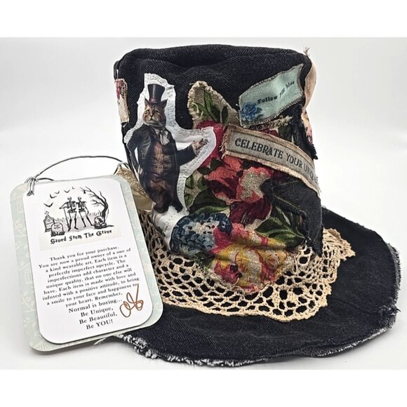 OOAK Magnolia Boho Stove Pipe Top Hat Indie Upcycled Cat Floppy Adjustable S - L - Picture 3 of 16